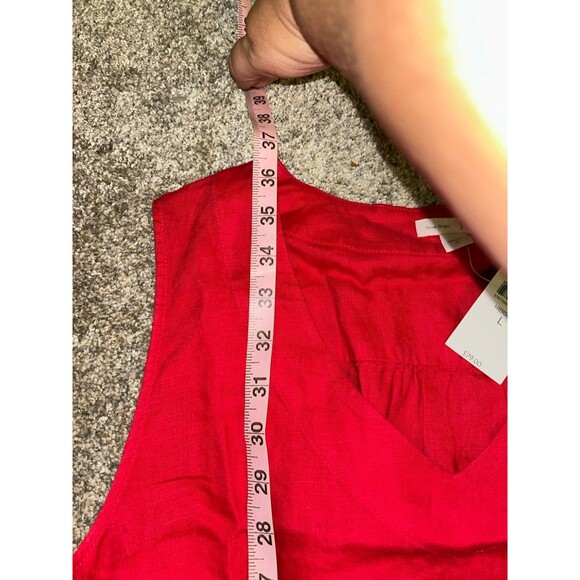J. Jill 100% Linen Dress Womens L Casual Red Hibiscus‎ Midi Bright - Picture 5 of 6
